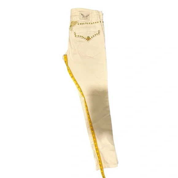 Robin’s Jeans Men’s Sz 29 Studded Gold white Designer Fashion Flap Button Wing